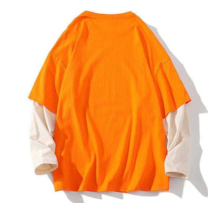 Men's Oversized <b>Black</b> <b>T</b>-<b>Shirt</b> With Gray Raglan Sleeves O-Neck Casual Solid Color Knitted Cotton Contrast Trim - Product Image 4