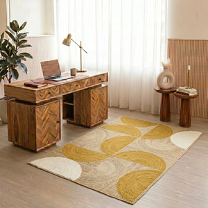 Alfombra Tejida a Mano de Yute Orgánico con Patrón Geométrico Bohemio, Ecológica, Antideslizante, 9x12 pies, Color Natural, para Cubrir el Suelo del Hogar - Product Image 1