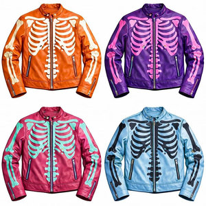 Black Skeleton Bones Leather <b>Biker</b> <b>Jacket</b> Gothic Skull Motorcycle <b>Jacket</b> Factory Wholesale - Product Image 6