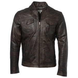 Veste bomber en cuir véritable pour homme, style motard, décontractée, avec poches garnies, veste tendance - Product Image 4