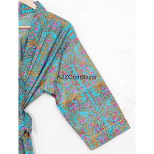 Enveloppez-vous dans la douceur du kimono en coton pour une retraite relaxante, kimono à col en V avec un design simple et un imprimé floral pour un usage décontracté - Product Image 3