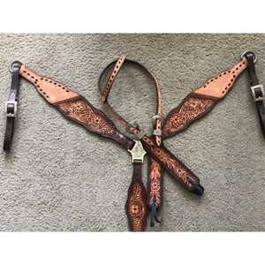 Serre-tête et plastron en cuir véritable pour chevaux Western Horse avec clous pour chevaux utilisés en Inde Prix de gros - Product Image 1