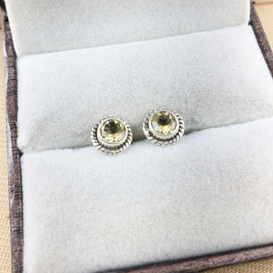 Pendientes redondos con piedras preciosas de citrino natural en plata de ley 925 – Joyería fina hecha a mano para hombres y mujeres - Product Image 4