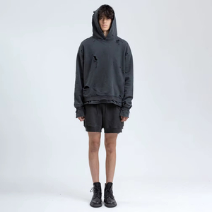 Wholesale Custom Outdoor Clothing Fashion Fleece Cotton Hoodie Men Streetwear Distressed Hoodies - Product Image 6