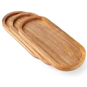 Moderno juego de bandejas ovaladas de madera hechas a mano, bandeja larga de madera para desayuno, vajilla ecológica para el hogar y restaurantes. - Product Image 1