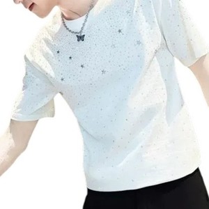 เสื้อยืดผู้ชายสีดำประดับดาวคริสตัลหรูหรา แขนสั้น แต่งเลื่อมวิบวับ สไตล์สตรีทแวร์ เหมาะสำหรับงานปาร์ตี้และแฟชั่น - Product Image 6