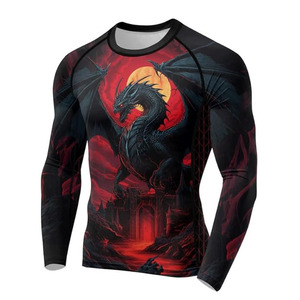 Men Digital Print Polyester/Nylon BJJ Rash Guard Gym Surfing Diving <b>Compression</b> <b>Shirts</b> MMA Rash Vest Front Logo Quick Dry - Product Image 3