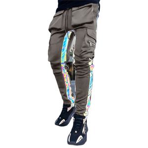 Pantalones de chándal de cintura alta de algodón 100%, estilo de trabajo informal, joggers elásticos, Panel reflectante, lavado oscuro, a prueba de viento, antiarrugas, teñido liso - Product Image 1