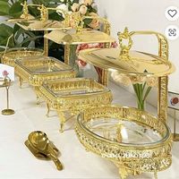 Ensemble de 4 réchauds de buffet haut de gamme en acier inoxydable 201 avec couvercle, capacité 150L, chauffage à la vapeur, contrôle de la température, finition dorée