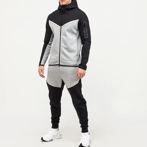 Men's Hooded Tracksuit Set Full Length Color Blocking Sweatshirt and Jogger Pants with Side Pockets Sporty Style - Product Image 1