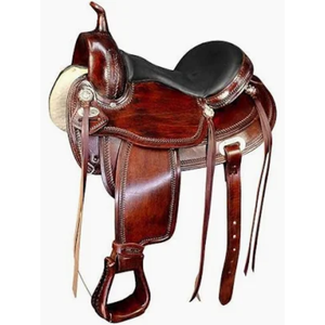 Selle de cheval western marron haut de gamme en cuir véritable avec siège rembourré pour l'équitation sur sentier, le ranch et le cowboy, équipement équestre durable avec étriers - Product Image 2