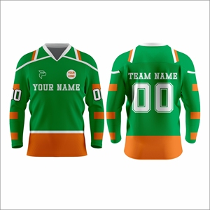 Jersey de Hockey sobre Hielo Sublimado Personalizado, Verde Naranja, Cuello en V, Manga Larga, Absorbe la Humedad, Uniforme Deportivo Unisex para Adultos - Product Image 1