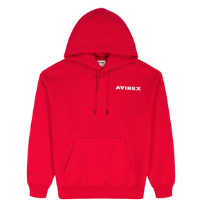 เสื้อฮู้ดสีแดงสำหรับผู้ชาย Avirex ทรงปกติ ผ้าฝ้ายเฟรนช์เทอร์รี่ สวมใส่สบาย มีโลโก้ด้านหน้า ดีไซน์กระเป๋าเสื้อ เหมาะสำหรับใส่ในฤดูใบไม้ร่วง สั่งทำได้ - Product Image 1