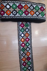 Ethnic Indian Embroidered Mirror Work Lace Trim with Colorful Geometric Patterns for <b>Sarees</b> Garments <b>Bags</b> Crafts Home Decor - Product Image 5