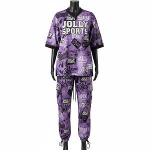 Women Premium GSM <b>Mesh</b> Fabric Jersey Pant <b>Set</b> Purple Graphic Sublimation Custom Logo Outfit <b>Mesh</b> Jersey and pant Women's <b>Sets</b> - Product Image 1