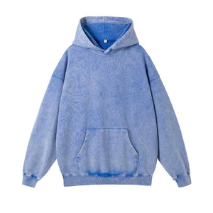 เสื้อฮู้ดดี้โอเวอร์ไซส์ผู้ชาย ผ้าฝ้าย 100% เฟรนช์เทอร์รี่ สีน้ำเงินล้วน ลุคสบายๆ มีกระเป๋า เหมาะสำหรับใส่ในฤดูใบไม้ร่วง - Product Image 1