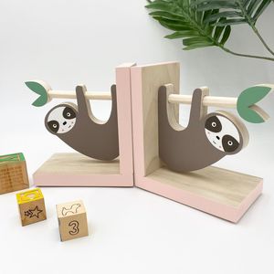<b>Wooden</b> Elephant Bookends Scandinavian <b>Nursery</b> Book Holders Grey Pink Kids Room <b>Decor</b> - Product Image 2
