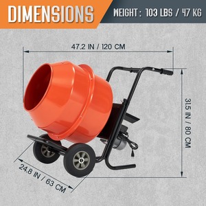 Bétonnière électrique, 375W, machine à béton portable sur chariot avec tambour de 140L - Product Image 2