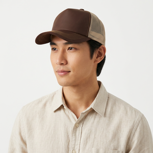 Brown Mesh Trucker Cap 6-Panel Adjustable Unisex Casual <b>Hat</b> Spring <b>Summer</b> Solid Color - Product Image 2