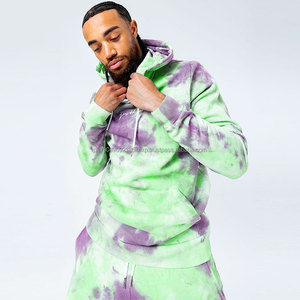 Usine en gros hommes Tye Dye personnalisé 100% coton sweats à capuche Fitness fabrication broderie hommes à capuche ensembles courts - Product Image 1
