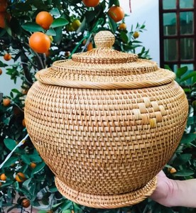 Handmade Oval Natural Rattan Bins Tea <b>Storage</b> <b>Box</b> Handle Eco-friendly Vintage Flexible Design Organizer <b>Storage</b> Baskets Home - Product Image 4