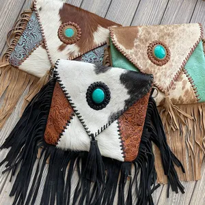 Sac à bandoulière en cuir recyclé bohème turquoise avec fermeture à glissière, durable et léger pour un usage quotidien en voyage - Product Image 4