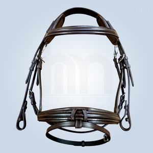 Brida de cuero anatómica para caballo, marrón oscuro, con narquiler acolchado elevado, monocorona y cabezada, suministros de equitación - Product Image 1