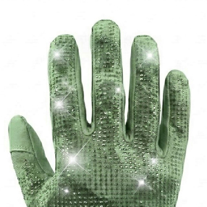 Guantes de Fútbol Americano con Pedrería, Impresos y Adhesivos, Más de 1000 Pedrerías, Color Verde Claro, Venta al Por Mayor - Product Image 4