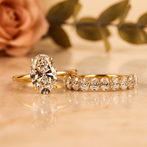 925 Sterling <b>Silver</b> Oval Cut Moissanite Solitaire <b>Ring</b> with Matching Pave <b>Band</b> Luxury Engagement Jewelry Set for Women Wholesale - Product Image 1