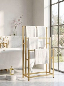 Wall Mounted <b>Stainless</b> <b>Steel</b> Towel <b>Rack</b> With Double Tier Rails For Bathroom Use Minimalist Design Rust Proof Finish - Product Image 5