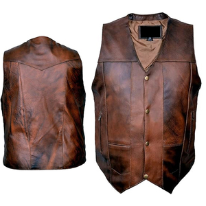 Chaleco de Motocicleta de Cuero Genuino para Hombre, con Correa Lateral Ajustable, Cierre de Cremallera, Ropa Exterior Cortavientos para Conducir en Invierno - Product Image 3