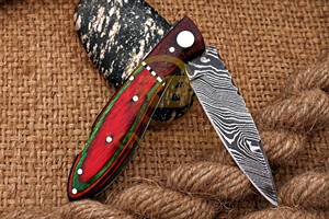 Cuchillo Plegable de Acero de Damasco Premium con Mango de Madera, Hecho a Mano, para Caza, Camping, Supervivencia, Cuchillo de Bolsillo EDC - Product Image 6