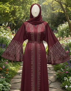 อาบายะห์สีดำโพลีเอสเตอร์สไตล์ตุรกีประดับลูกปัดและเลื่อมทำมือ แขนยาว ความยาวระดับข้อเท้า สำหรับผู้หญิง ปี 2025 เหมาะสำหรับงานแต่งงานและใช้ในชีวิตประจำวัน - Product Image 3