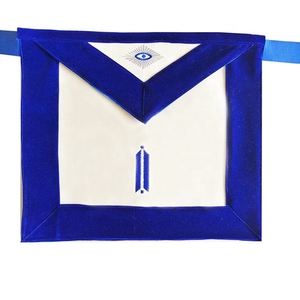 Tablier 3D uni en satin brodé style classique avec logo personnalisé imprimé feuille d'or et bordure bleu bordeaux pour l'artisanat - Product Image 4