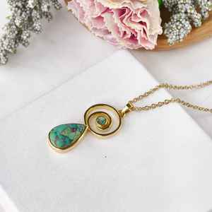 Collar de Plata de Ley 925 con Colgante de Turquesa y Baño de Oro de 14K, Piedra Natural, Joyería para Mujer, Regalo - Product Image 5