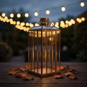 ARTISAN DESIGN Handmade <b>Brass</b> <b>Lantern</b> with Glass Panels Irregular Shape Antique Finish for Home Decoration and Candle Holder - Product Image 4