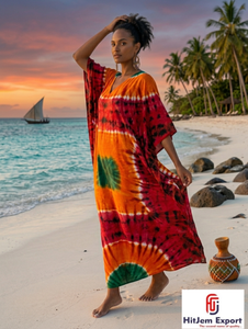 Printed <b>Kaftan</b> Dress Women Elegant Beach Wear Loose Fit Soft Fabric <b>Summer</b> Cover Up Resort Island Style Manufacturing Supply - Product Image 5