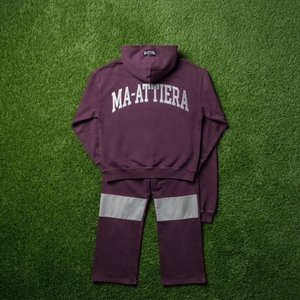 Men Burgundy Gray <b>Zip</b> Up <b>Hoodie</b> Wide Leg Pants Set Contrast <b>Pocket</b> Panel Rhinestone Detail Streetwear Tracksuit Custom OEM ODM - Product Image 5