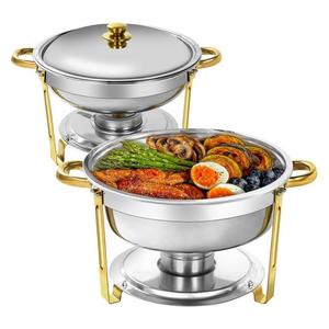 Hotels Restaurant Luxury Round Gold Stainless Steel Buffet Chafing <b>Dish</b> With Cover Food Warmer <b>Set</b> - Product Image 1