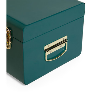 Boîte de rangement carrée en métal vert artisanale avec couvercle à charnières et poignées, 1 couche, design classique, grande capacité, durable pour les articles divers - Product Image 3