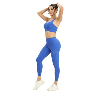 Ensemble de yoga 2 pièces pour femme : Soutien-gorge de sport dos nageur et Legging taille haute sans couture, vert uni, respirant, en Spandex/Nylon - Product Image 3