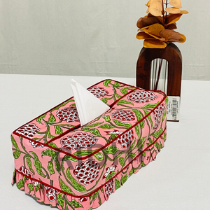 Ridhi - Nuevo Porta Servilletas Decorativo de Algodón con Estampado Floral de Ramas de Granada Rosa, Reutilizable para Hotel - Product Image 1