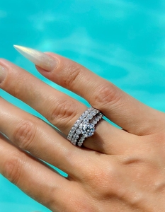 Round Brilliant Cut VVS Moissanite Diamond Engagement S925 Sterling <b>Silver</b> Moissanite <b>Eternity</b> Bands <b>Ring</b> - Product Image 4