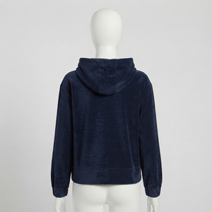 Wholesale Reddito Sports OEM Women's <b>Navy</b> Velour Hooded Sweatshirt Regular Fit Full Sleeve Casual Autumn Wear 100% Breathable - Product Image 2