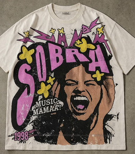 เสื้อยืดโอเวอร์ไซส์ผ้าฟลานเนลสตรีทแวร์ลายกราฟิก พิมพ์ลายสกรีนคุณภาพสูง คอกลม วินเทจ ล้างสีแบบแอซิด ผ้าคอตตอน 100% หนานุ่ม - Product Image 1