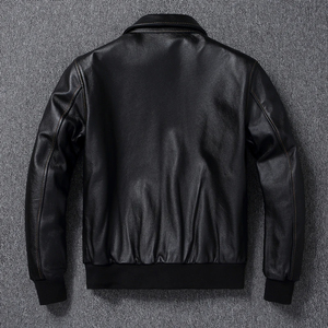 Men Genuine Cowhide <b>Leather</b> A2 <b>Pilot</b> <b>Jacket</b> Black Aviator Air Flight Bomber <b>Jacket</b> - Product Image 3