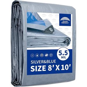 Teloni 8x10 Piedi, Copertura Impermeabile in Polietilene 5.5 Mil Argento/Blu, Telo Multiuso con Occhielli Metallici e Bordi Rinforzati - Product Image 1