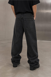 Jean baggy en denim noir à strass pour homme, style streetwear, coupe large - Product Image 3
