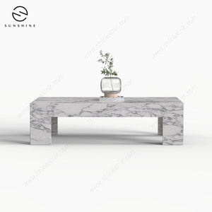 Table basse moderne en marbre, design minimaliste, meubles de salon, dessus en pierre blanche décorative, forme rectangulaire - Product Image 5