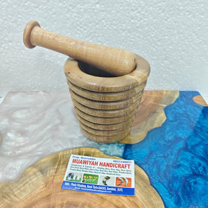 Traditional Style <b>Kitchens</b> <b>Wooden</b> Mortar And Pestle Grinder Garlic Masher Herb Crusher food-safe natural wood Mortar <b>Set</b> - Product Image 5